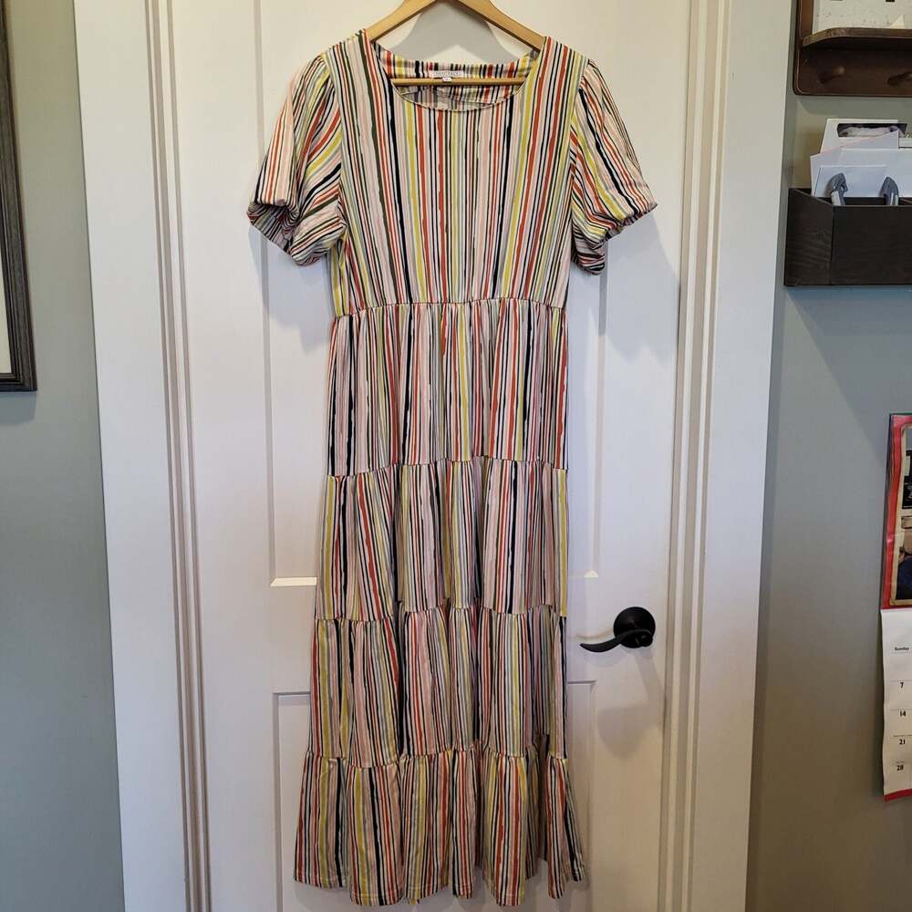 Boho Cottagecore Sweet Salt Size M Striped Tiered Midi Dress